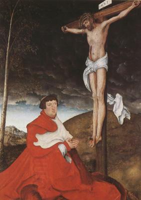 CRANACH, Lucas the Elder Cardinal Albrecht of Branden-burg before the Crucified Christ (mk08) oil painting picture